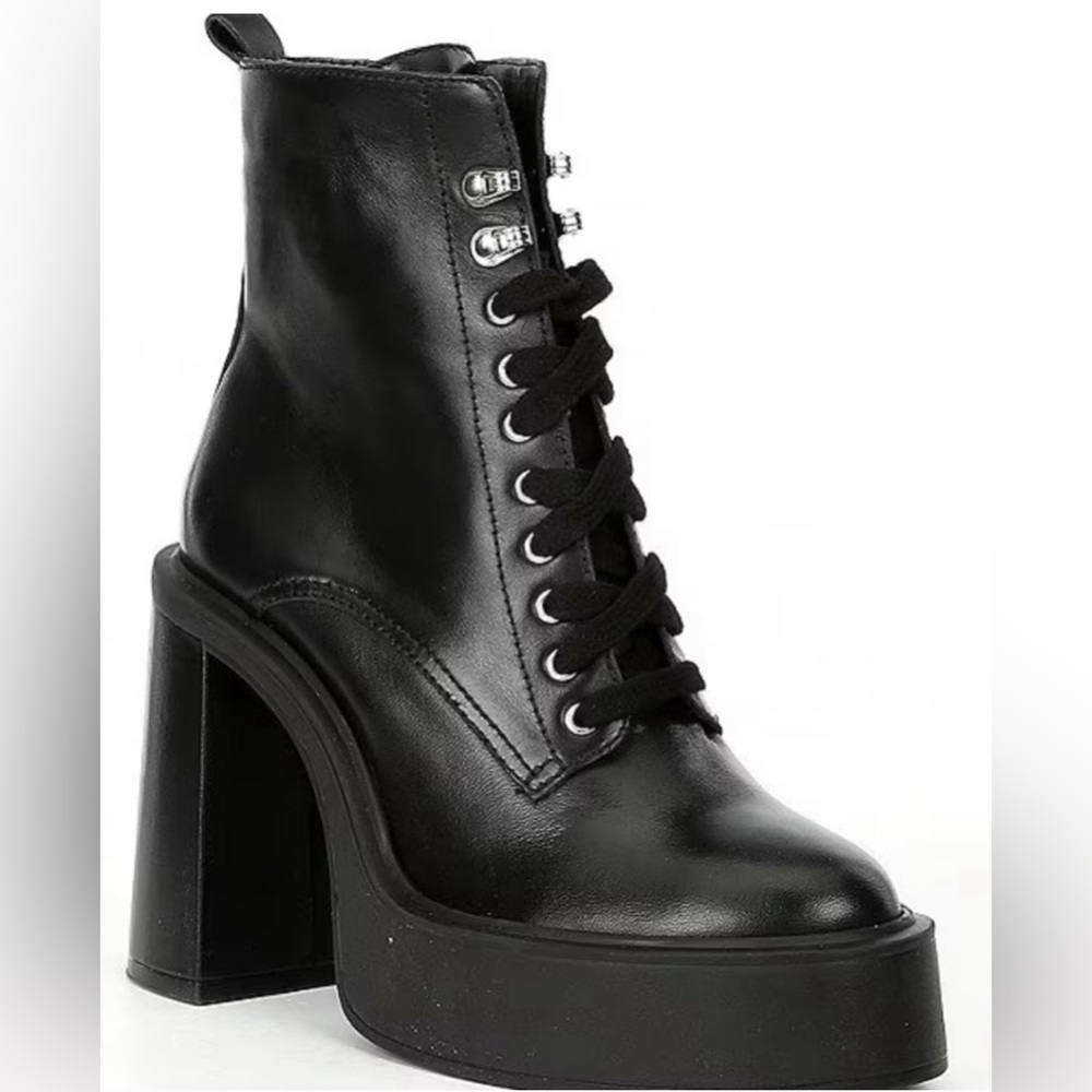 Gianni Bini Black Lace Up Boots with Chunky Heel